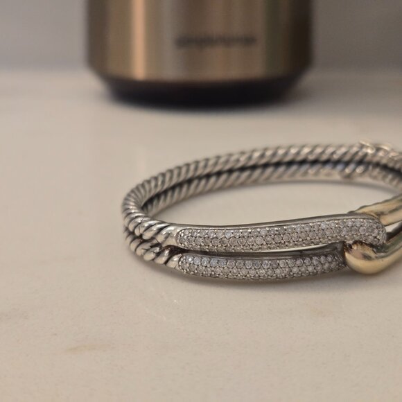 Vintage David Yurman Diamond, Gold, and Silver Labyrinth Bracelet - Picture 2 of 9